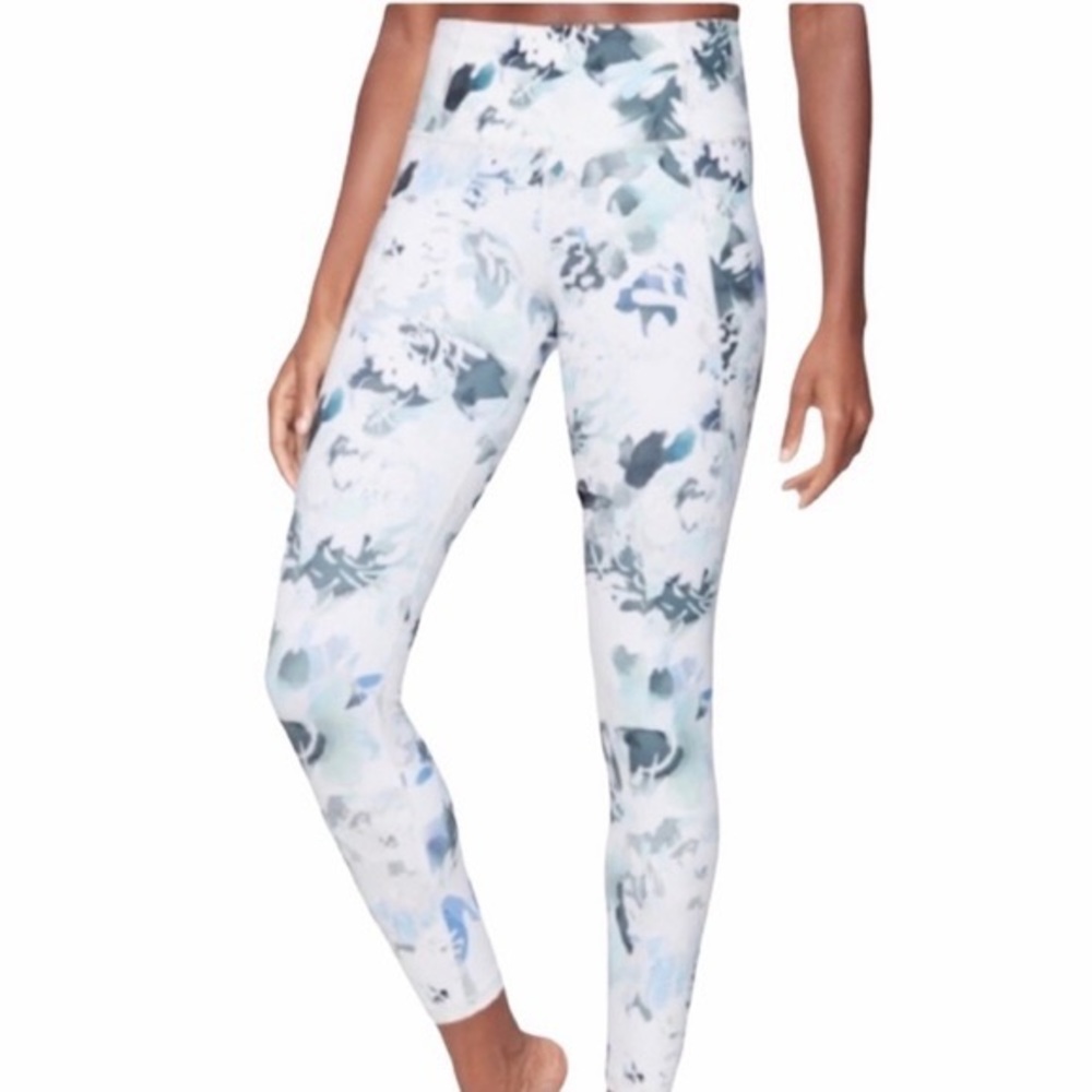 Womens Athleta Floral White Blue Gray Elation Legging XS